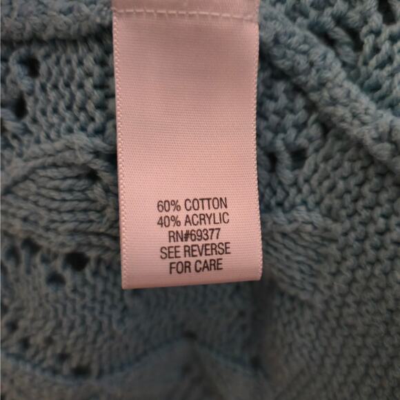 Cotton Blend Loose Cable Knit Big Button Cardigan Blue Size 3X Feminine Layering - Picture 11 of 12